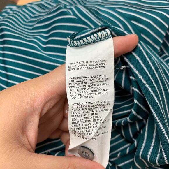 PGA Tour Polo Shirt Mens XL Extra Large Teal Striped Short Sleeve Sweat Wicking - Picture 8 of 11